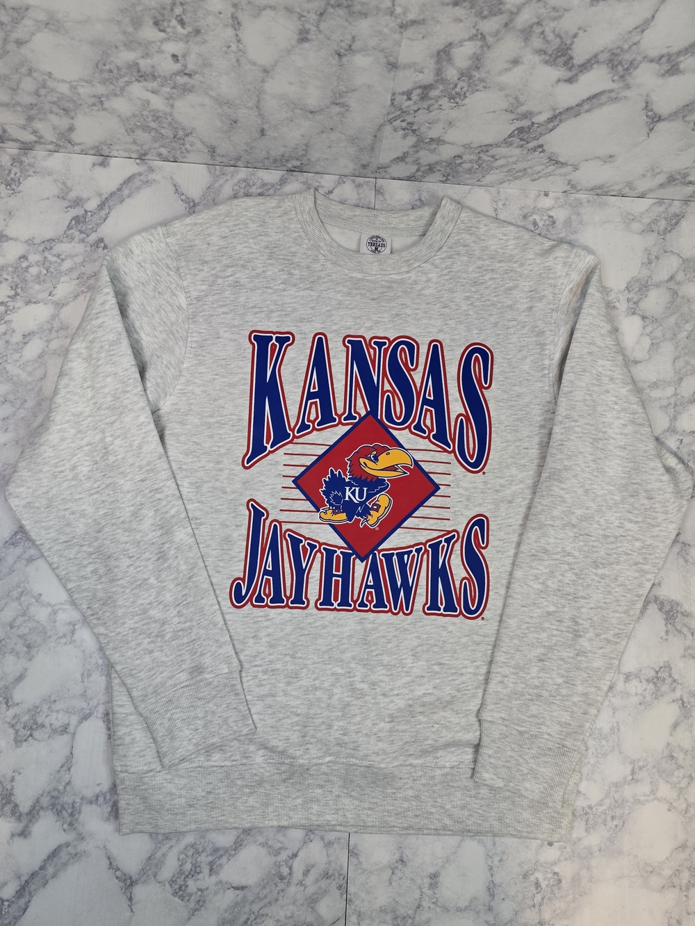 Rivalry Threads NCAA Kansas Jayhawks Crewneck Gray Red Blue Medium